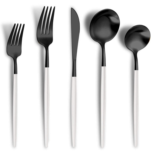 Minimalist Matte Black White Flatware Set