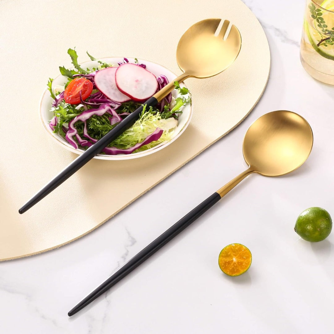 Salad Serving Matte Black Gold Utensils Set