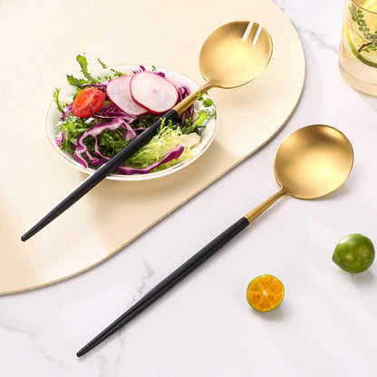 Salad Serving Matte Black Gold Utensils Set