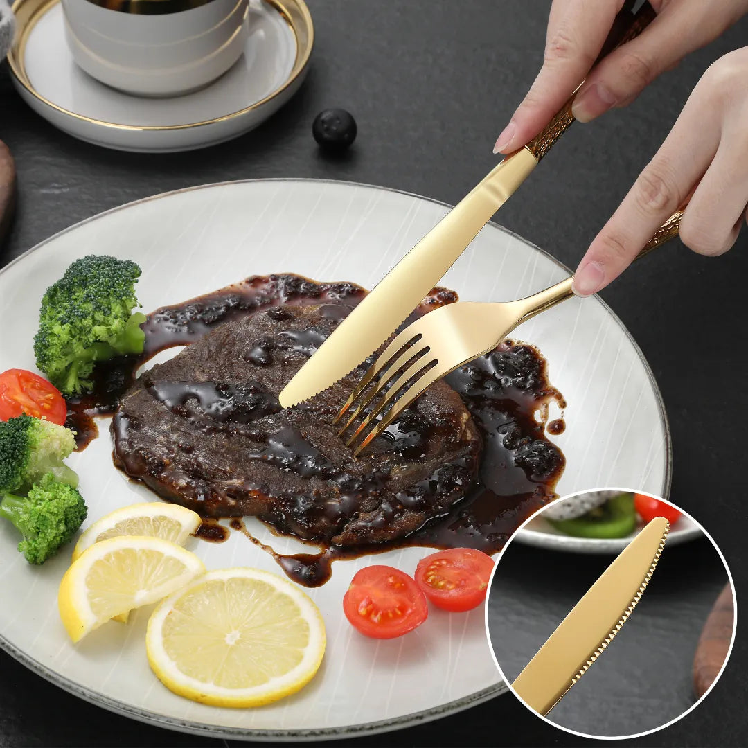 Hammered Glossy Gold Flatware Set