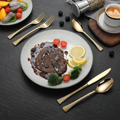 Hammered Glossy Gold Flatware Set