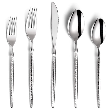 Sparkling Hammered Glossy Silver Flatware Set