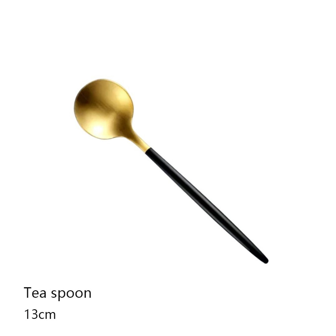 Minimalist Matte Black Gold Flatware Set