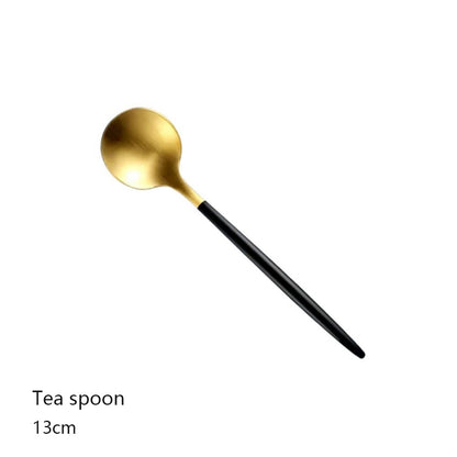 Minimalist Matte Black Gold Flatware Set