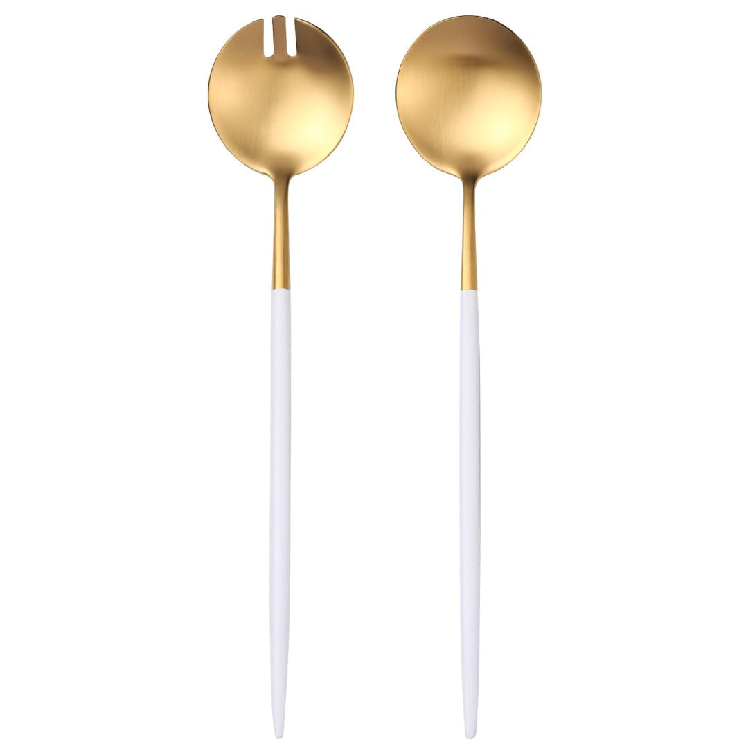 Salad Serving Matte White Gold Utensils Set