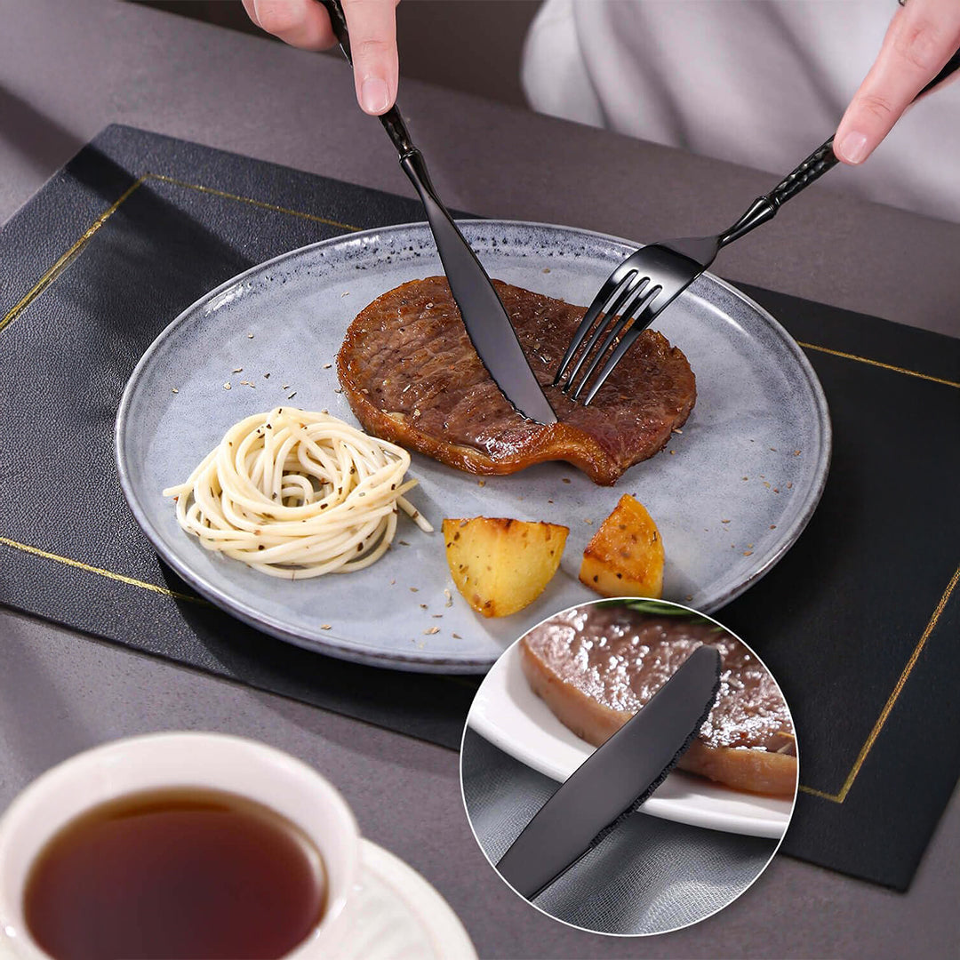 Sparkling Hammered Glossy Black Flatware Set