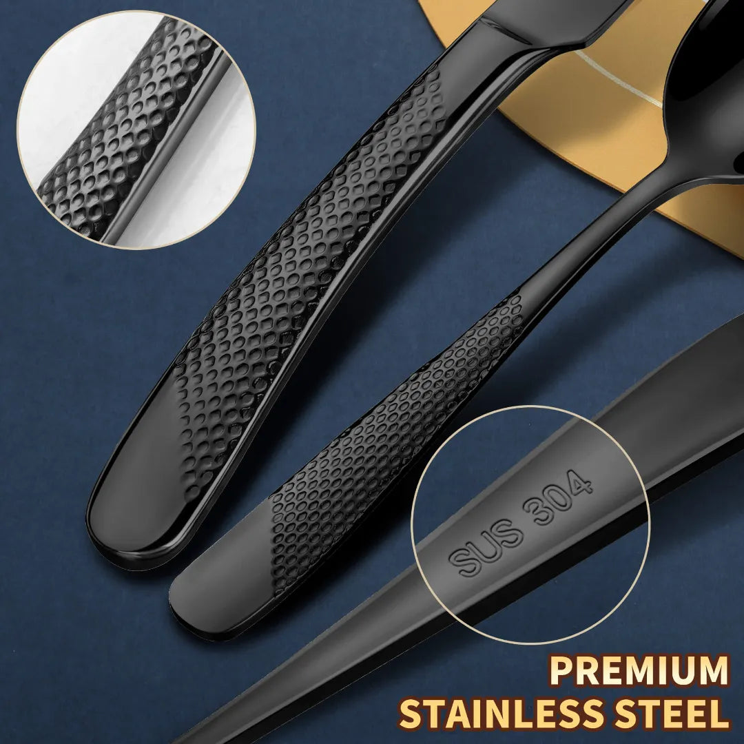 Astal Hammered Glossy Black Flatware Set
