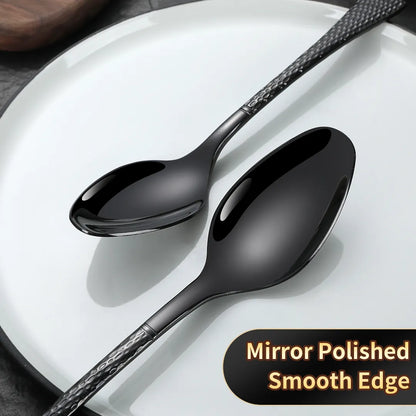 Hammered Glossy Black Flatware Set