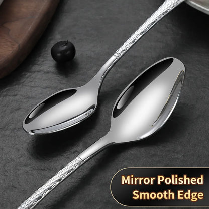 Hammered Glossy Silver Flatware Set