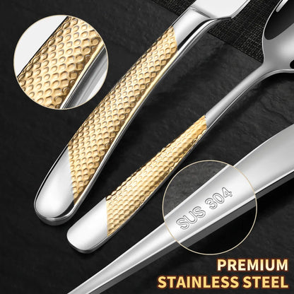 Astal Hammered Glossy Silver Gold Flatware Set