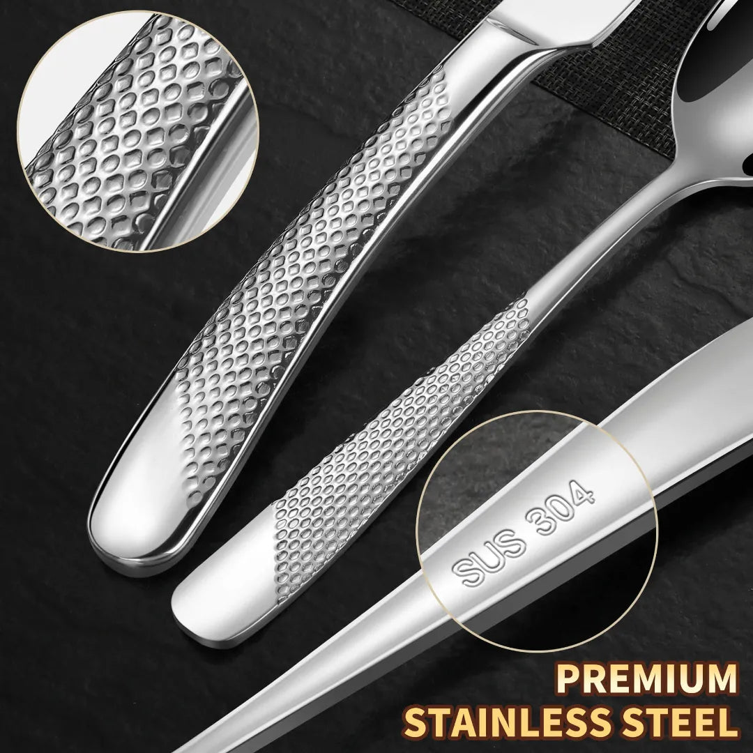 Astal Hammered Glossy Silver Flatware Set