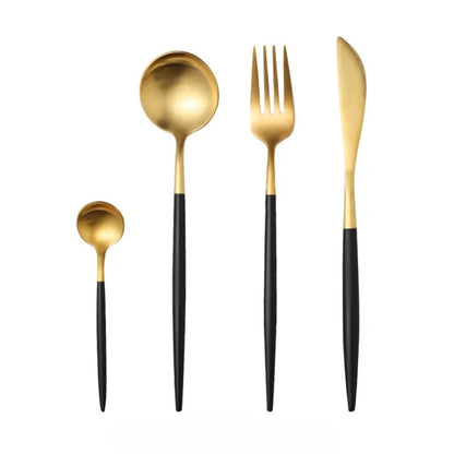 Minimalist Matte Black Gold Flatware Set