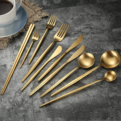 Minimalist Matte Gold Flatware Set