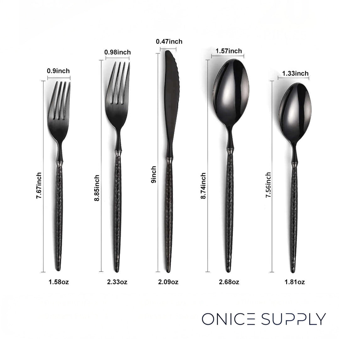 Sparkling Hammered Glossy Black Flatware Set