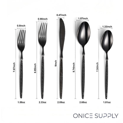 Sparkling Hammered Glossy Black Flatware Set
