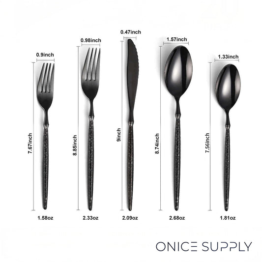 Sparkling Hammered Glossy Black Flatware Set