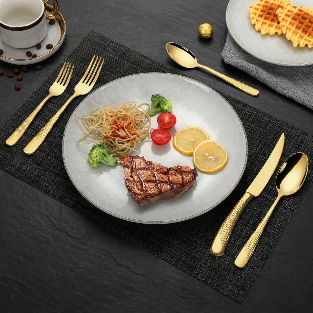 Astal Hammered Glossy Gold Flatware Set