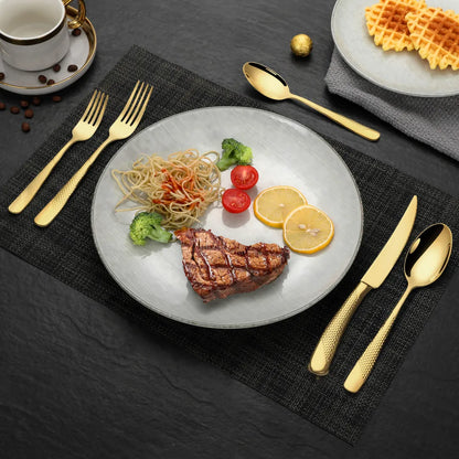 Astal Hammered Glossy Gold Flatware Set