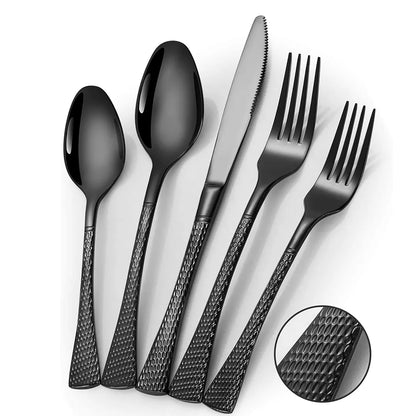 Hammered Glossy Black Flatware Set
