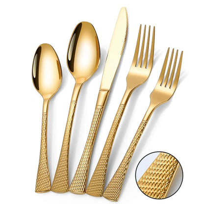 Hammered Glossy Gold Flatware Set