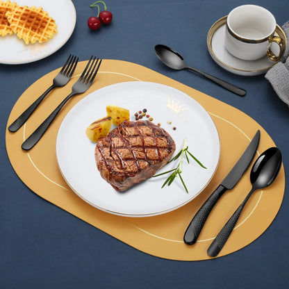 Astal Hammered Glossy Black Flatware Set