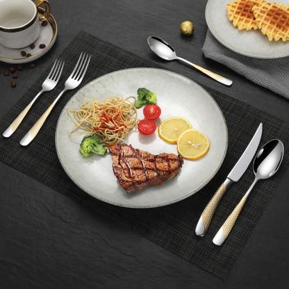 Astal Hammered Glossy Silver Gold Flatware Set