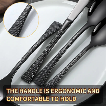 Hammered Glossy Black Flatware Set