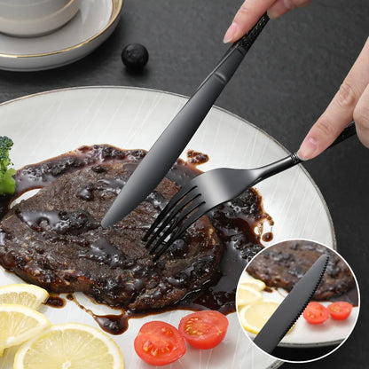 Hammered Glossy Black Flatware Set