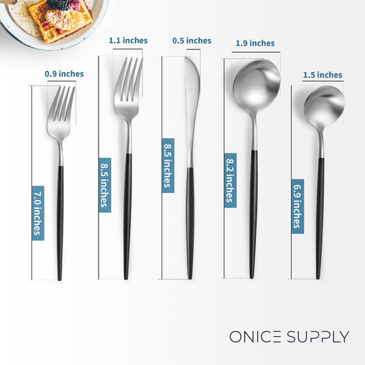 Minimalist Matte Black Silver Flatware Set