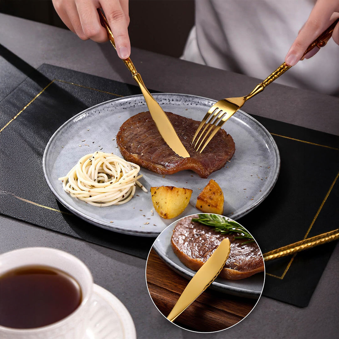 Sparkling Hammered Glossy Gold Flatware Set
