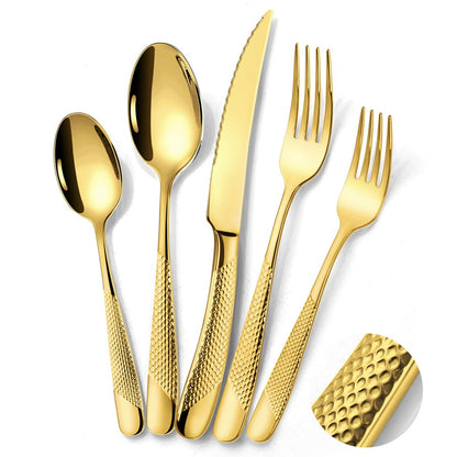 Astal Hammered Glossy Gold Flatware Set