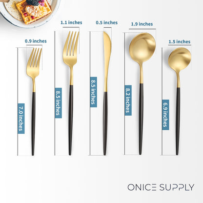 Minimalist Matte Black Gold Flatware Set