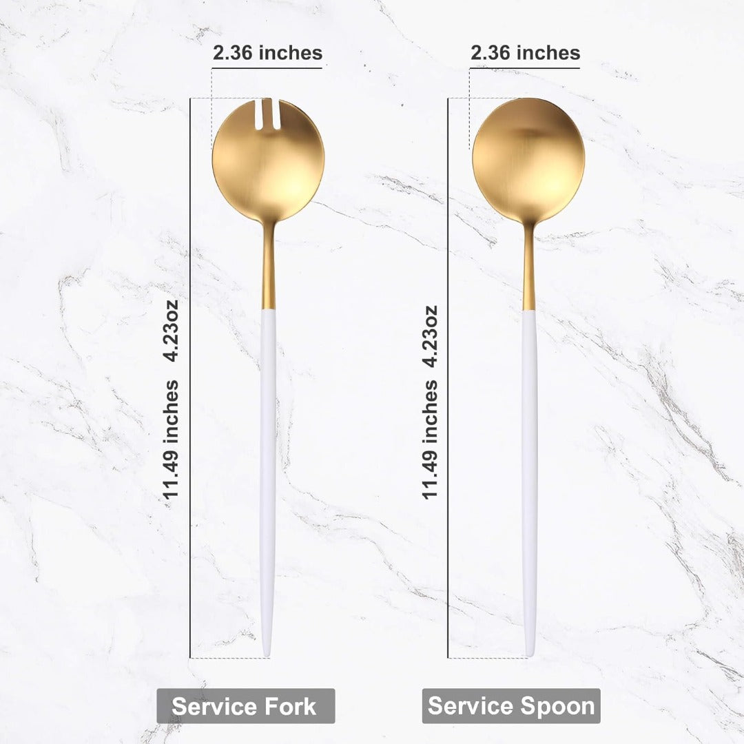 Salad Serving Matte White Gold Utensils Set