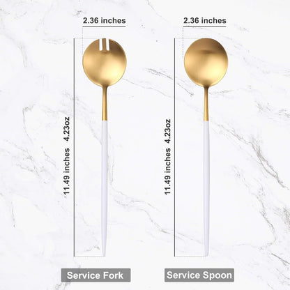 Salad Serving Matte White Gold Utensils Set