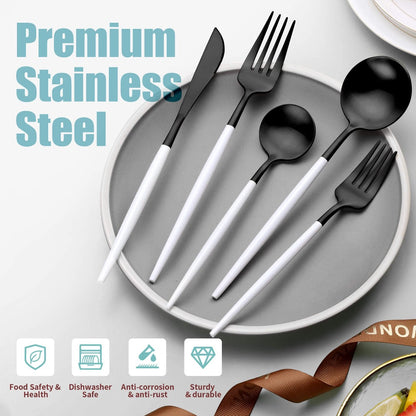 Minimalist Matte Black White Flatware Set
