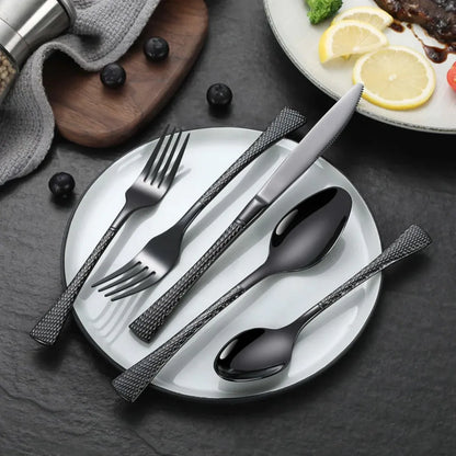 Hammered Glossy Black Flatware Set