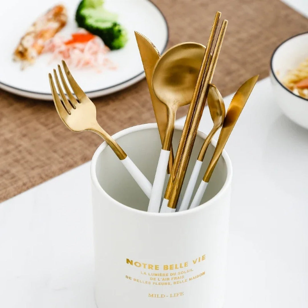 Minimalist Matte White Gold Flatware Set