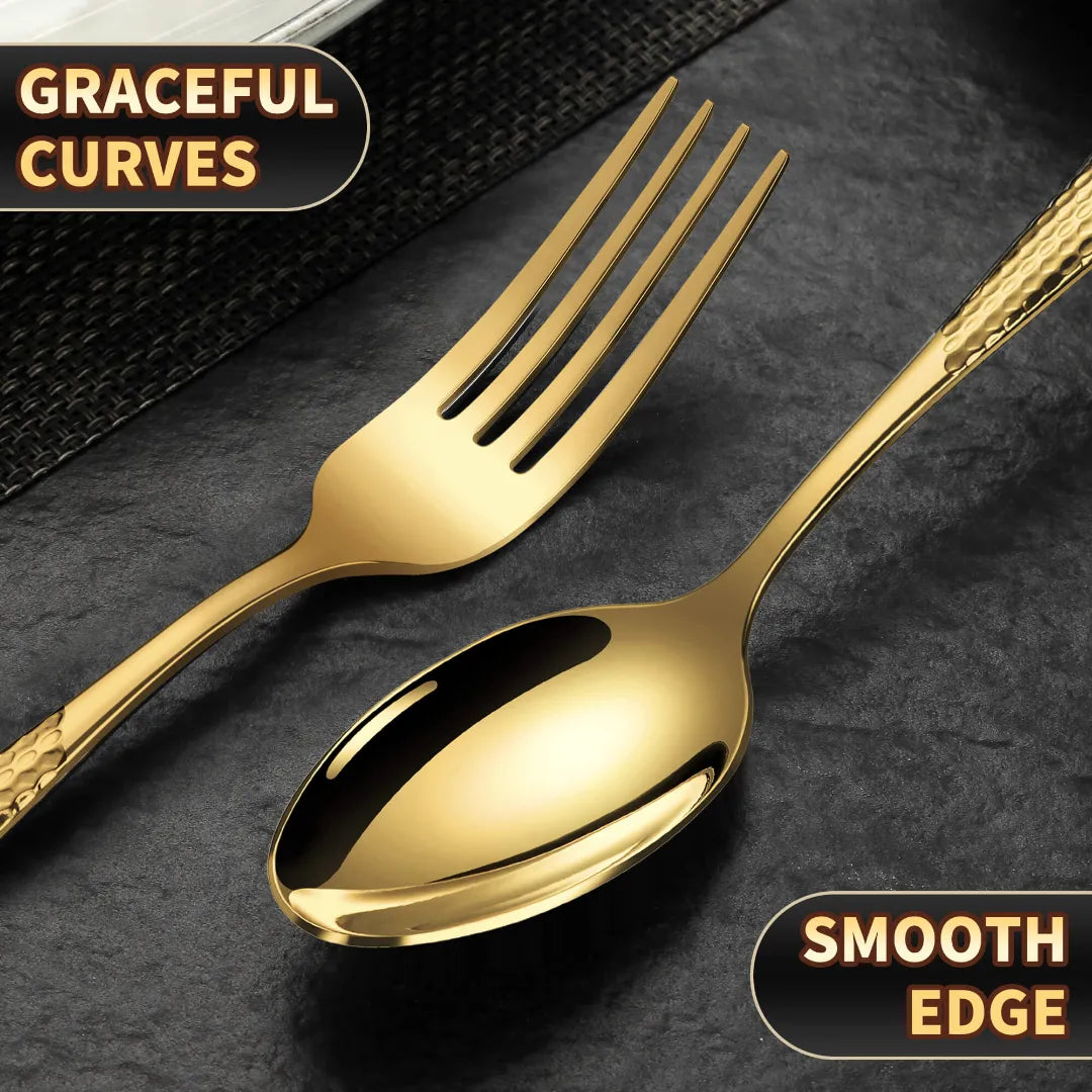 Astal Hammered Glossy Gold Flatware Set