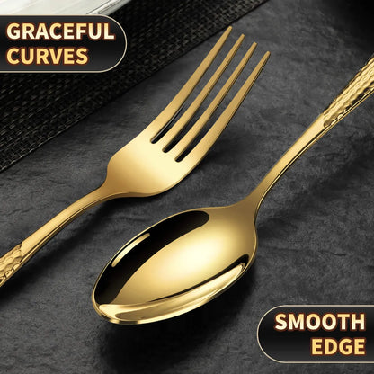 Astal Hammered Glossy Gold Flatware Set