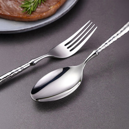 Sparkling Hammered Glossy Silver Flatware Set