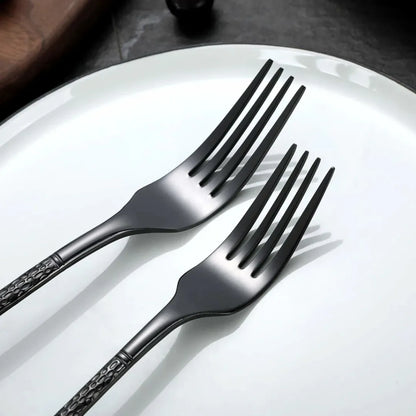 Hammered Glossy Black Flatware Set