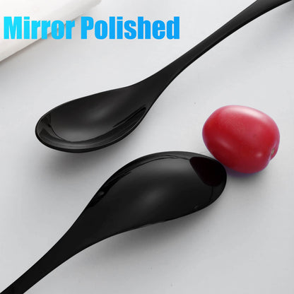 Modern Glossy Black Flatware Set With Steak Knife