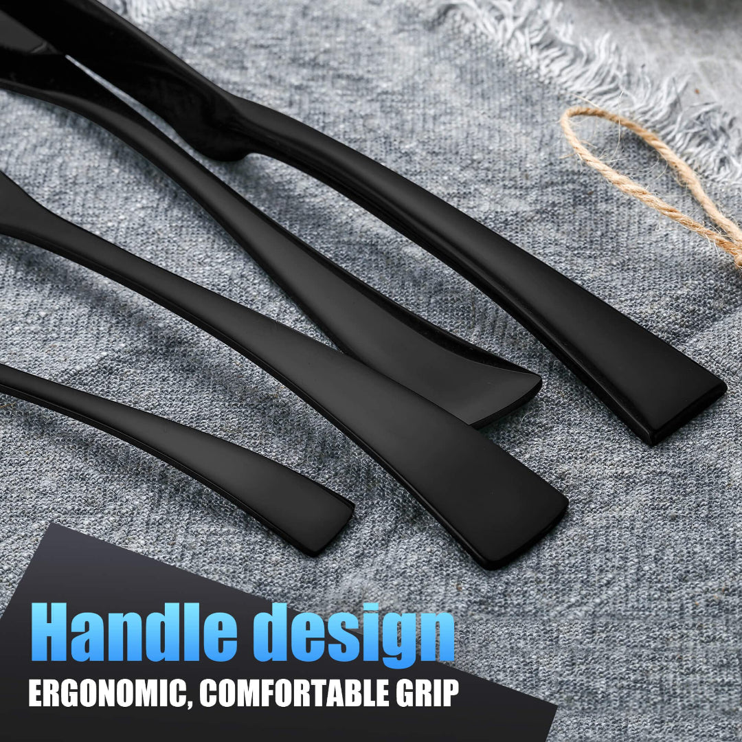 Modern Glossy Black Flatware Set With Tea spoon