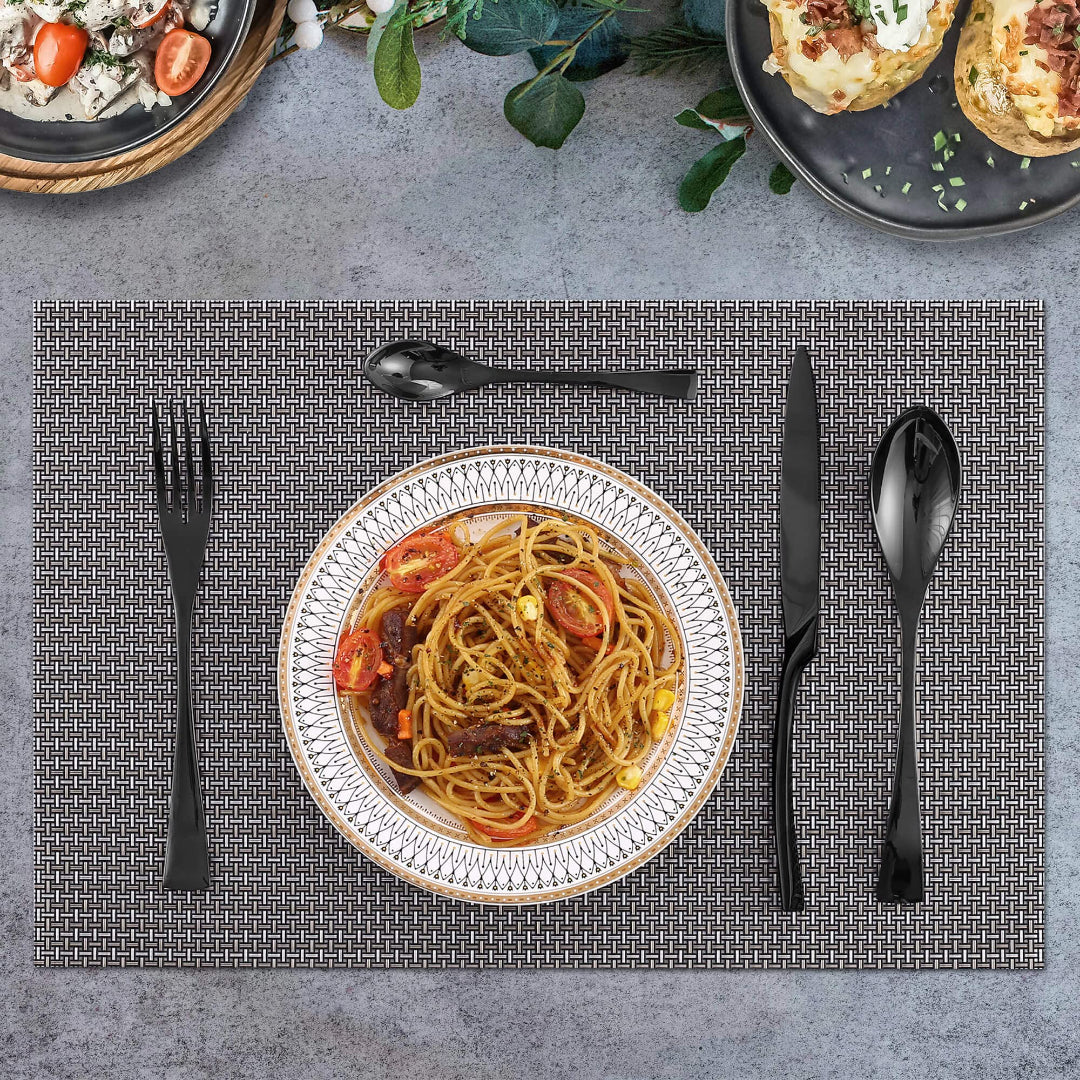 Modern Glossy Black Flatware Set With Tea spoon