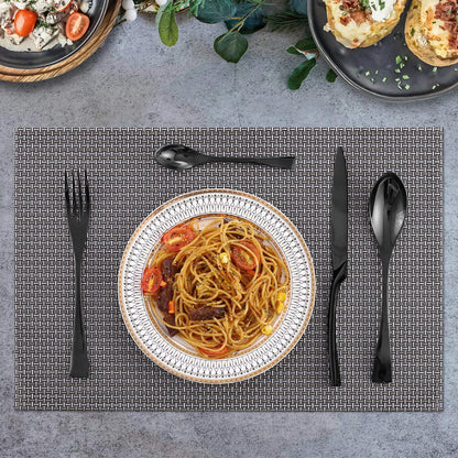 Modern Glossy Black Flatware Set With Tea spoon