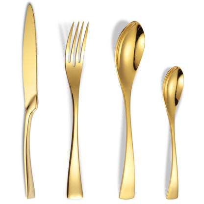 Modern Glossy Gold Flatware Set With Tea spoon