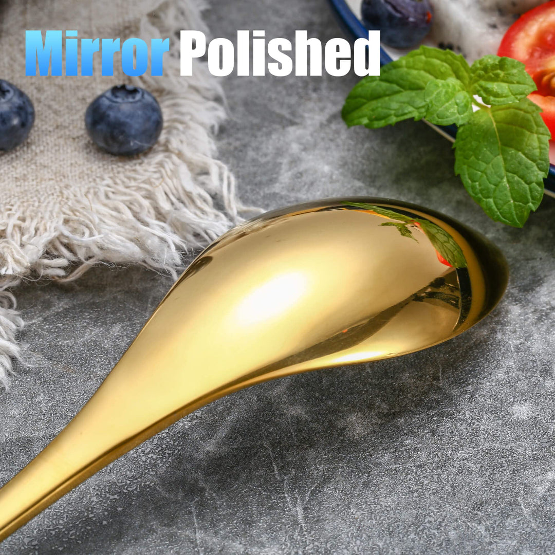 Modern Glossy Gold Flatware Set With Tea spoon