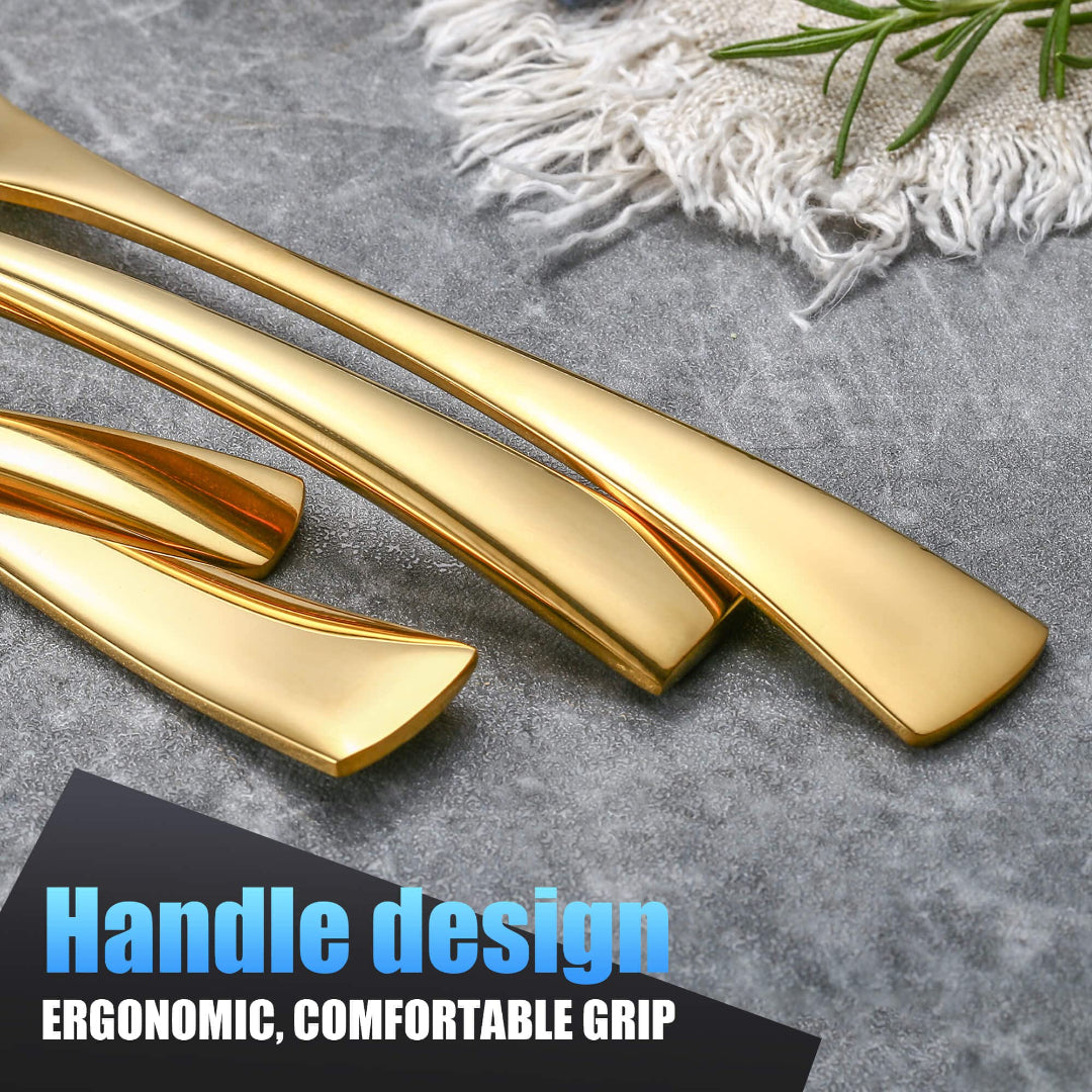 Modern Glossy Gold Flatware Set With Tea spoon
