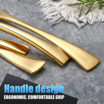Modern Glossy Gold Flatware Set With Tea spoon