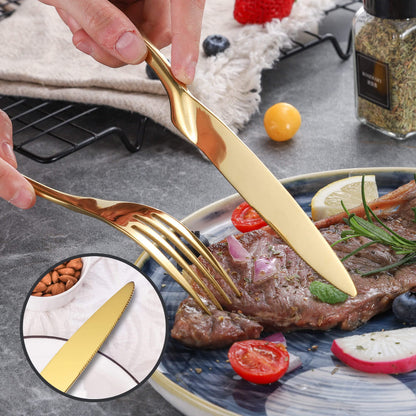 Modern Glossy Gold Flatware Set With Tea spoon